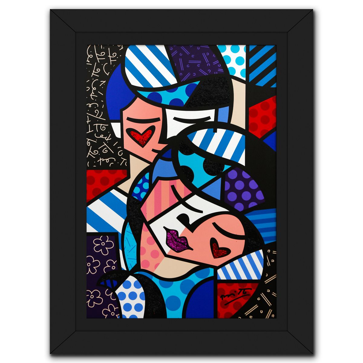 Romero Britto- Print on canvas with Diamond Dust hand embellishments "Love Story"