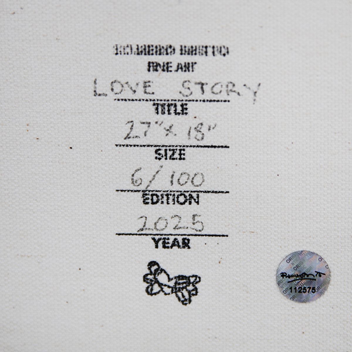 Romero Britto- Print on canvas with Diamond Dust hand embellishments "Love Story"