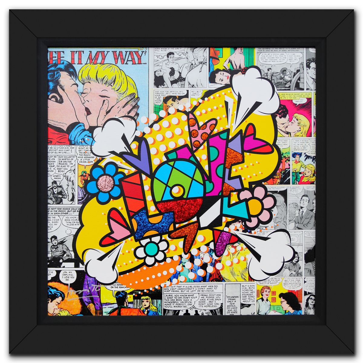 Romero Britto- Print on canvas with Diamond Dust hand embellishments "Pop Love"