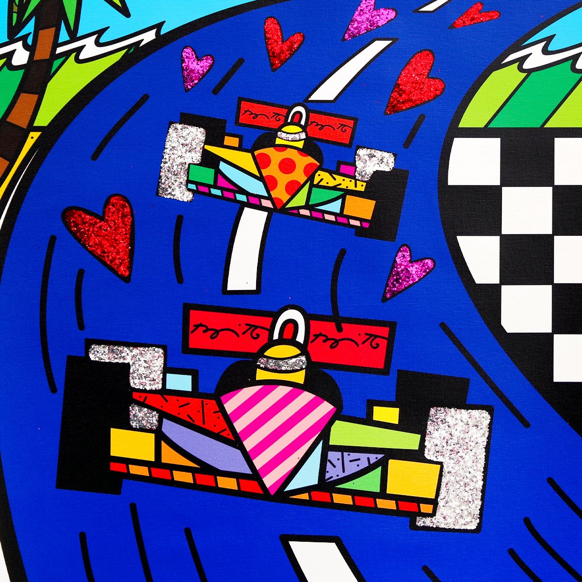 Romero Britto- Print on canvas with Diamond Dust hand embellishments "Miami Grand Prix"