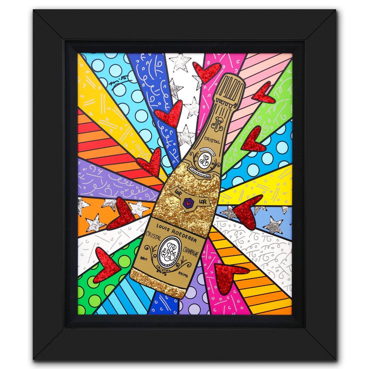 Romero Britto- Print on canvas with Diamond Dust hand embellishments "Let’s Celebrate"