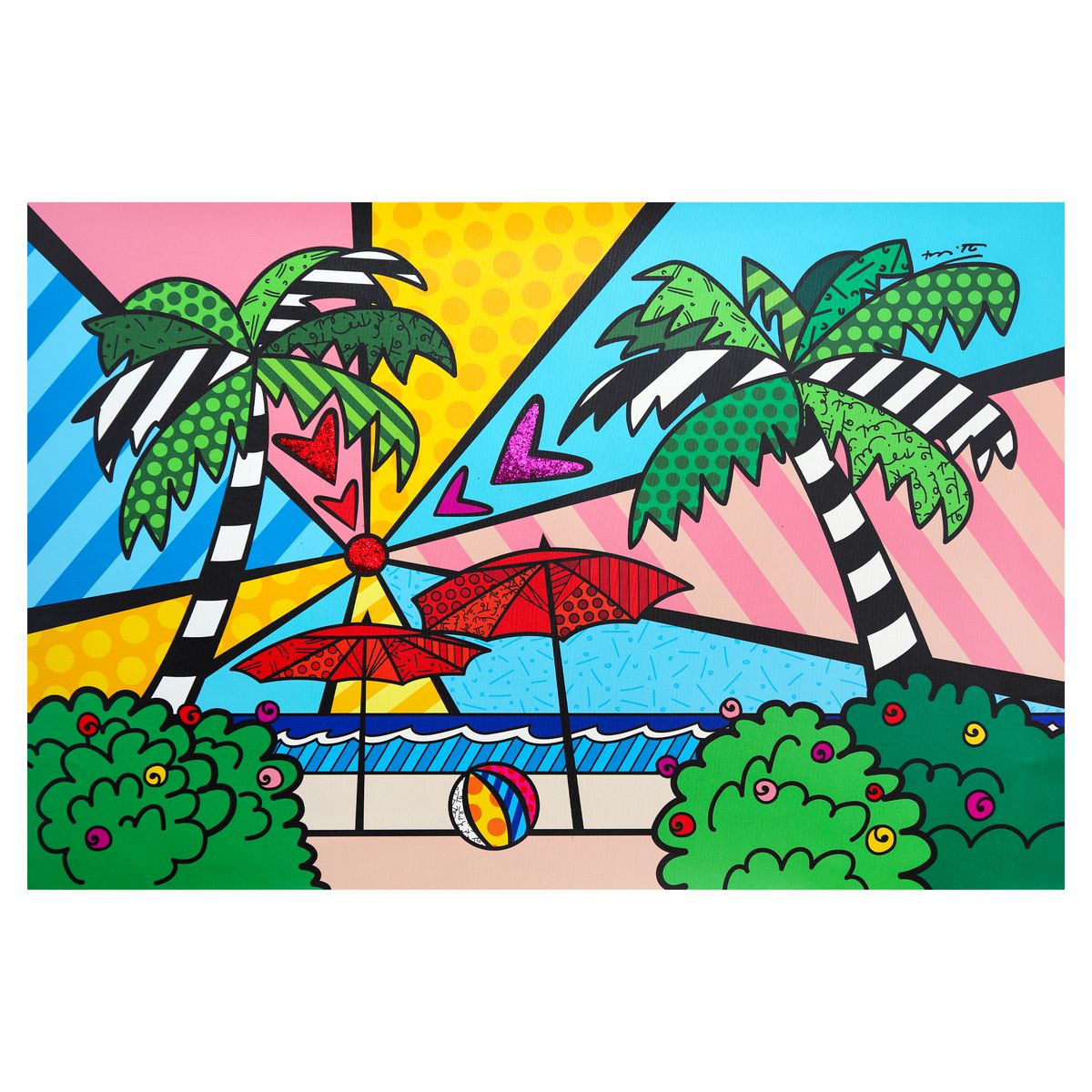 Romero Britto- Print on canvas with Diamond Dust hand embellishments "Sunday Beach"