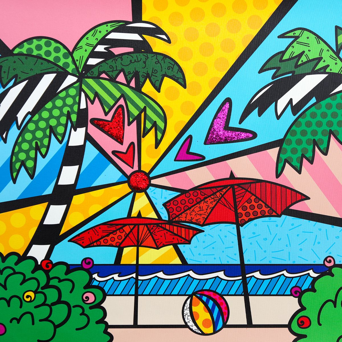 Romero Britto- Print on canvas with Diamond Dust hand embellishments "Sunday Beach"