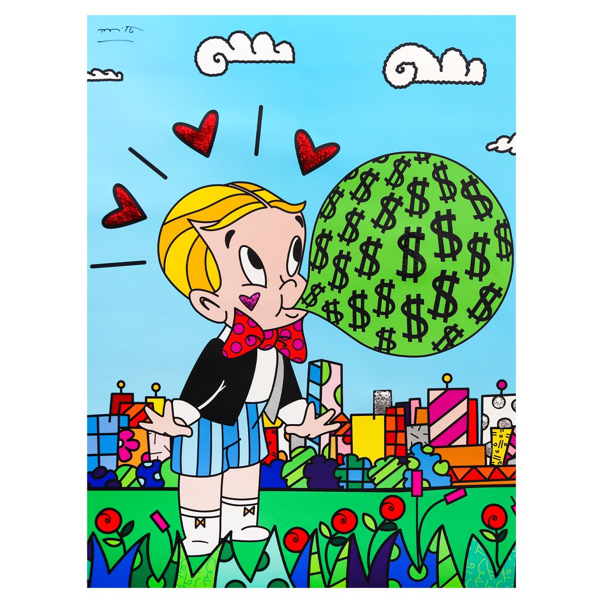 Romero Britto- Print on canvas with Diamond Dust hand embellishments "Central Park"