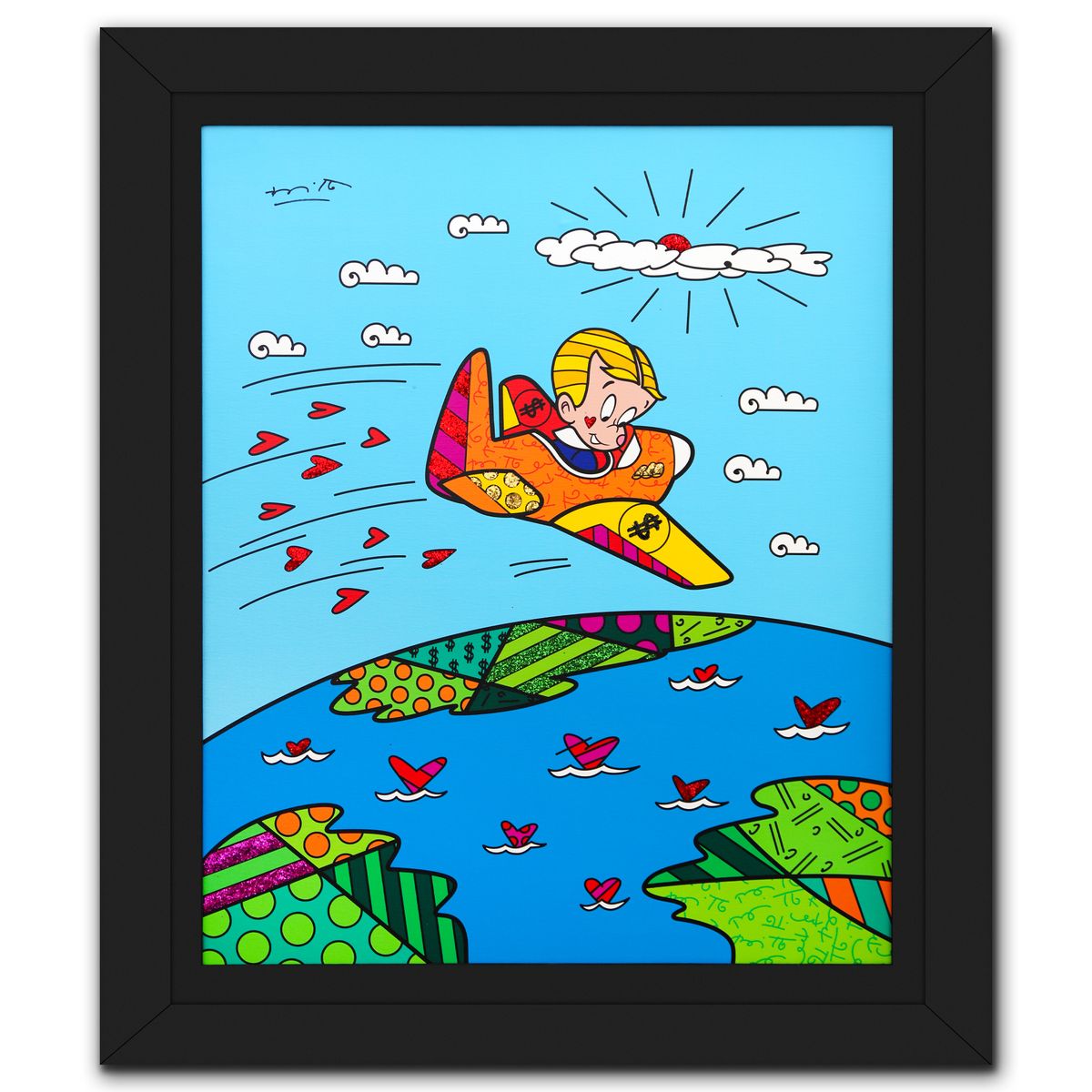 Romero Britto- Print on canvas with Diamond Dust hand embellishments "At the Top"