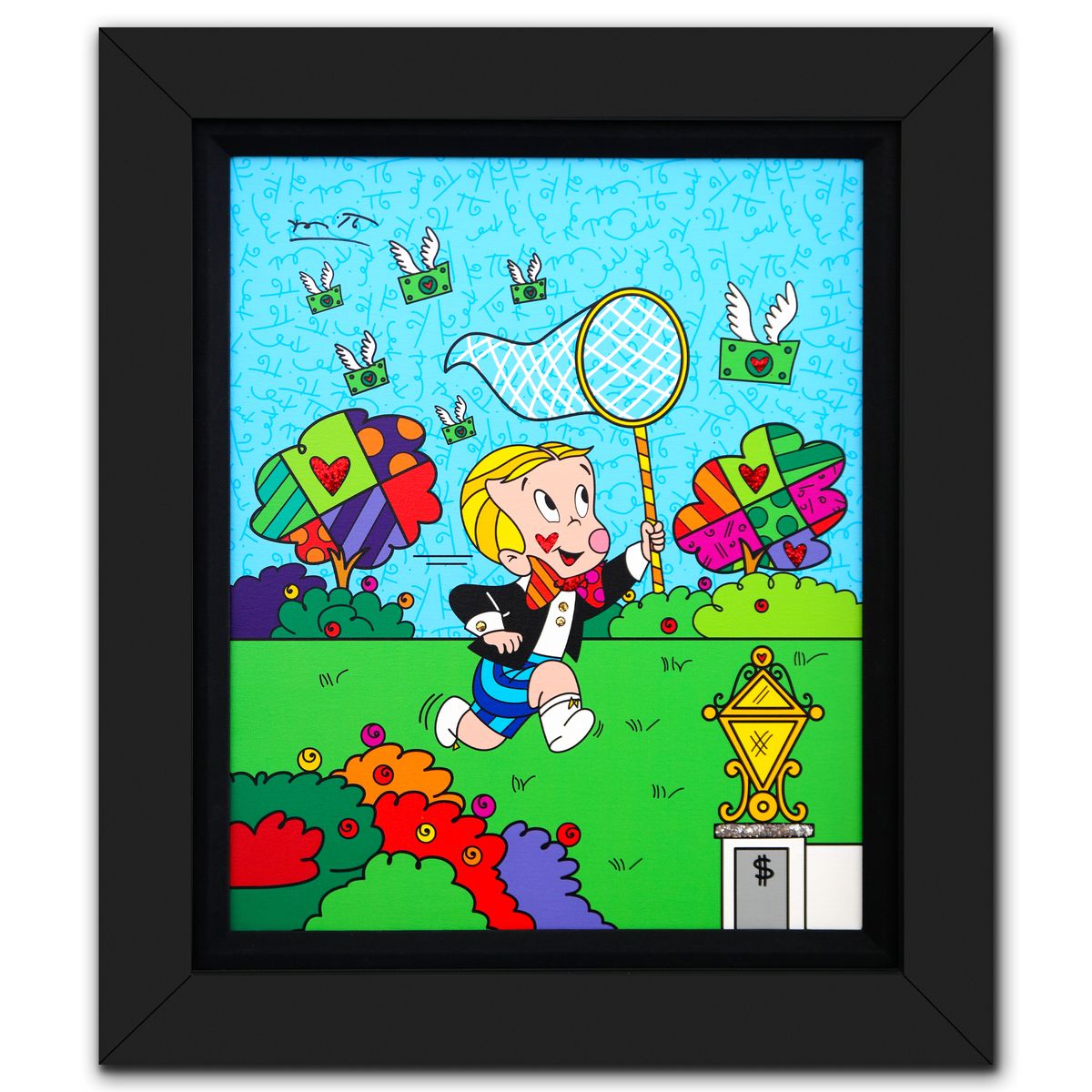 Romero Britto- Print on canvas with Diamond Dust hand embellishments "Chasing your Dreams"
