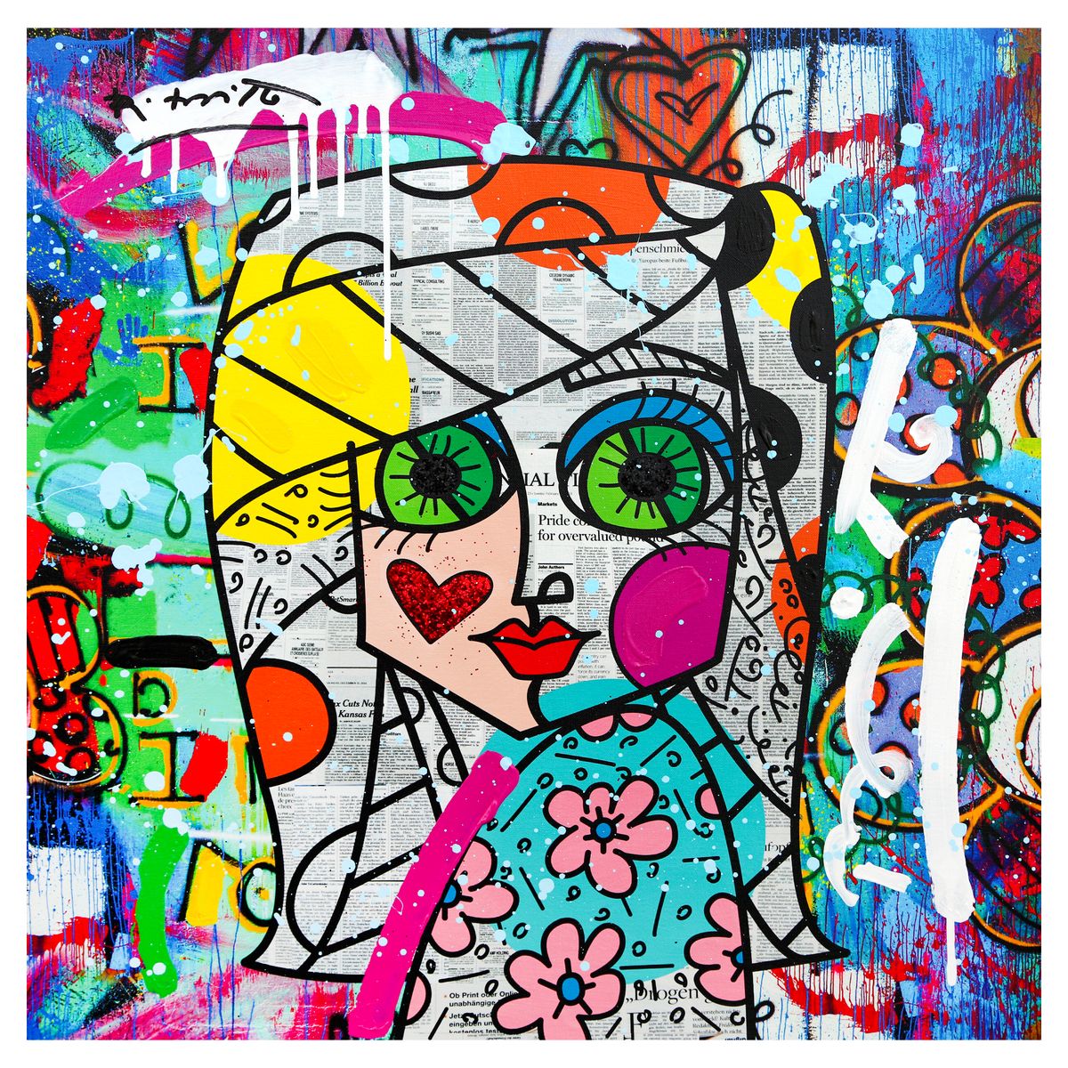 Romero Britto- Original Mixed Media on Canvas "Look me in the eyes"