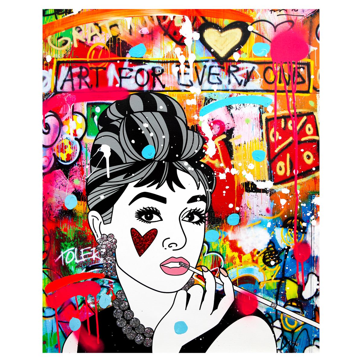 Romero Britto- Original Mixed Media on Canvas "Breakfast At Tiffanys"