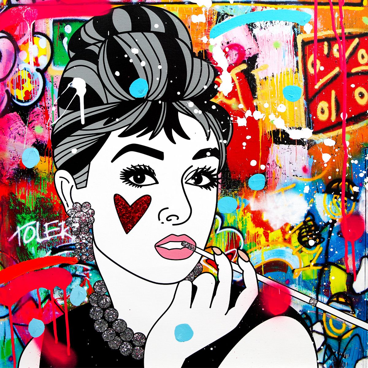 Romero Britto- Original Mixed Media on Canvas "Breakfast At Tiffanys"
