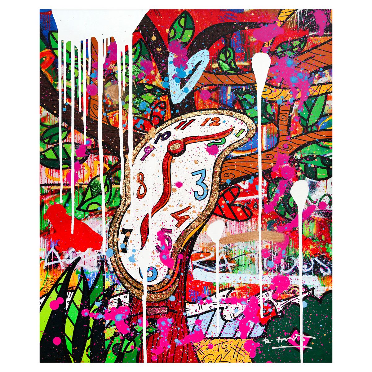 Romero Britto- Original Mixed Media on Canvas "Time is Relative"