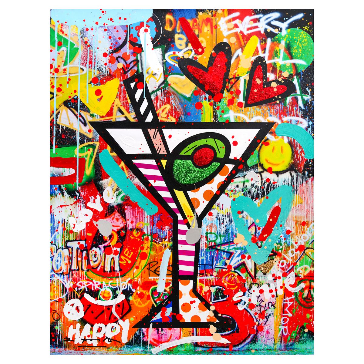 Romero Britto- Original Mixed Media on Canvas "Happy Hour"
