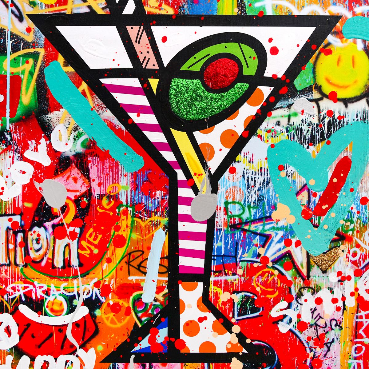 Romero Britto- Original Mixed Media on Canvas "Happy Hour"