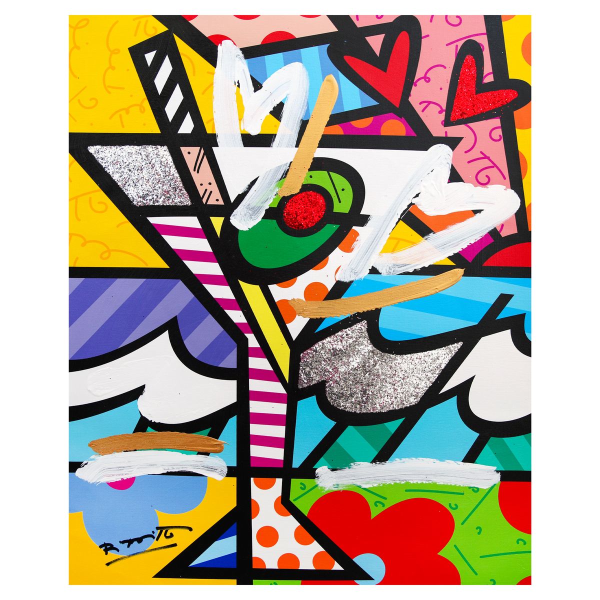 Romero Britto- Original Mixed Media on Canvas "Britto Martini"