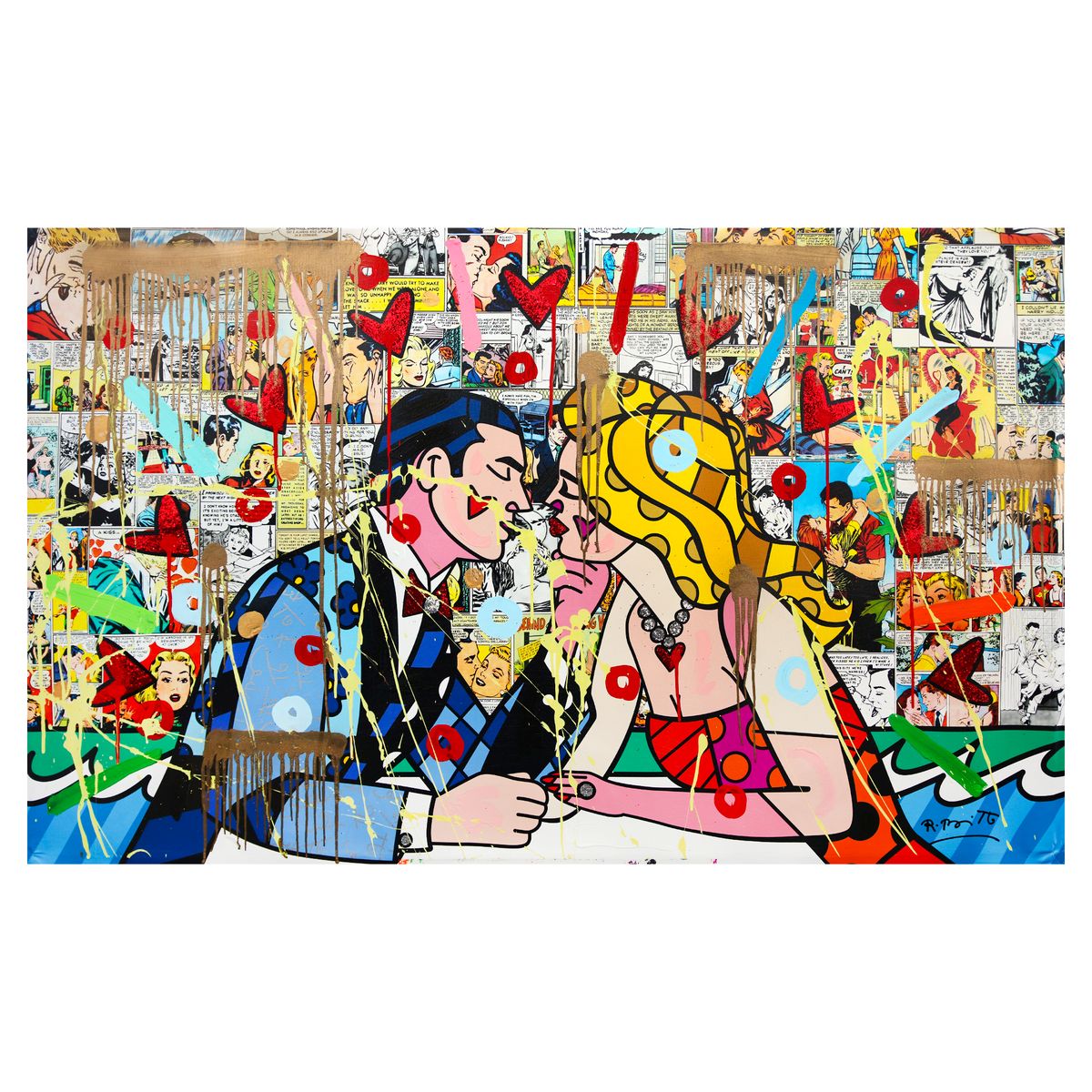 Romero Britto- Original Mixed Media on Canvas "Beautiful"