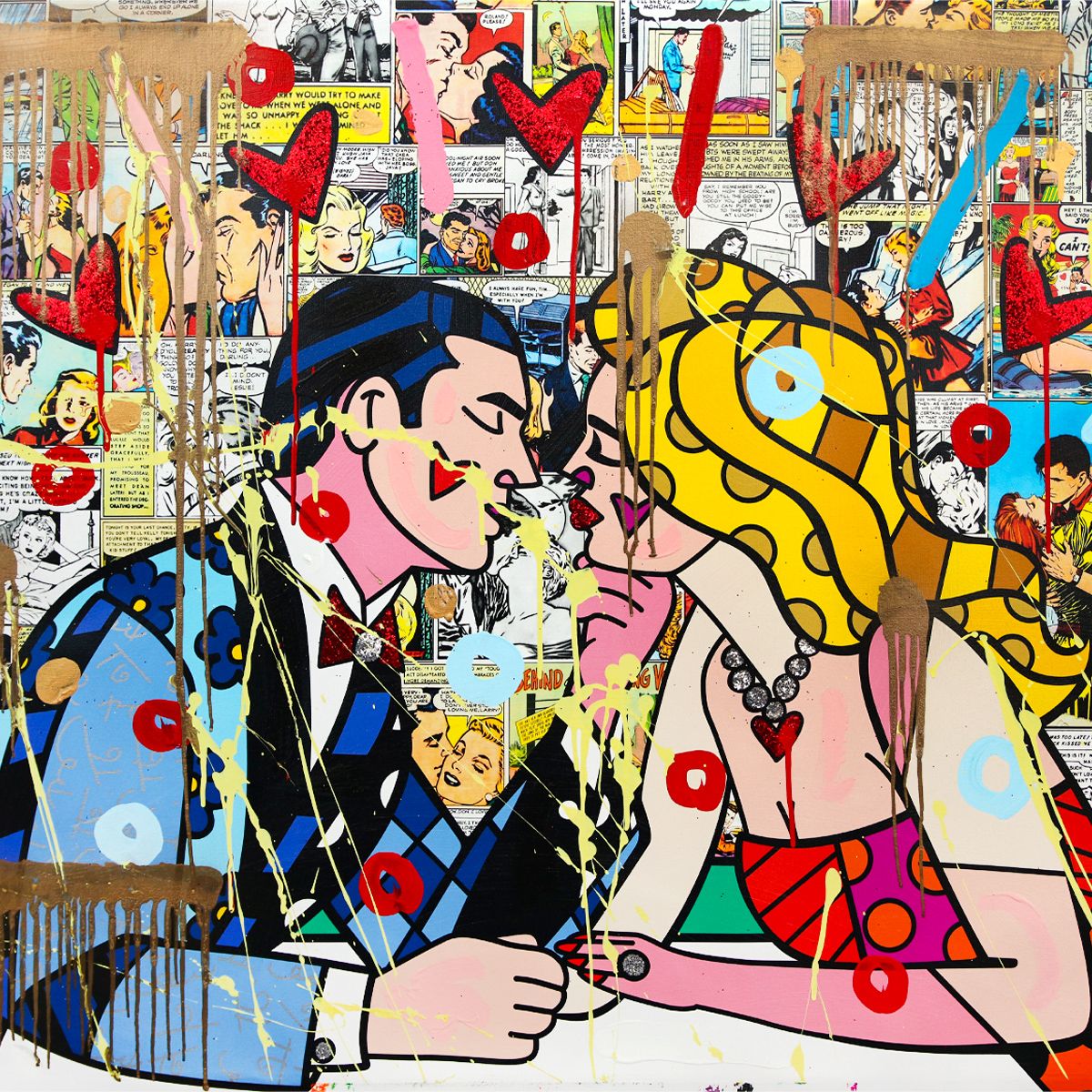 Romero Britto- Original Mixed Media on Canvas "Beautiful"
