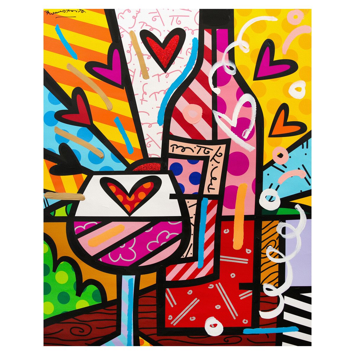 Romero Britto- Original Mixed Media on Canvas "Rose All Day"