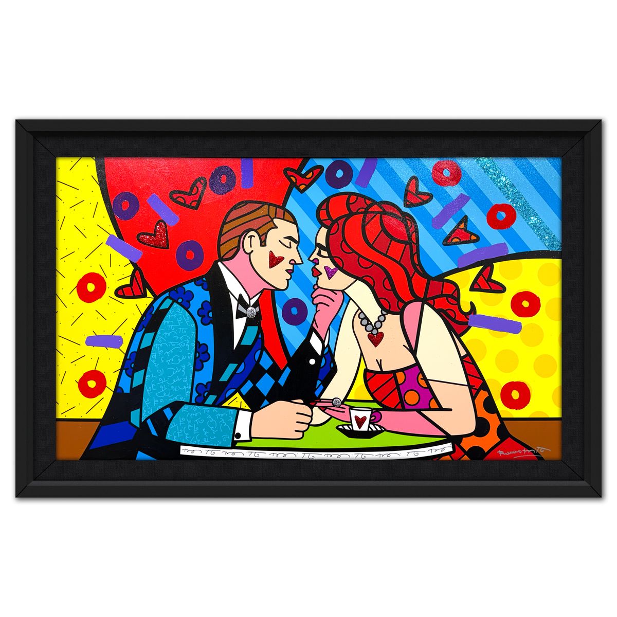Romero Britto- Original Mixed Media on Canvas "Dinner Date"