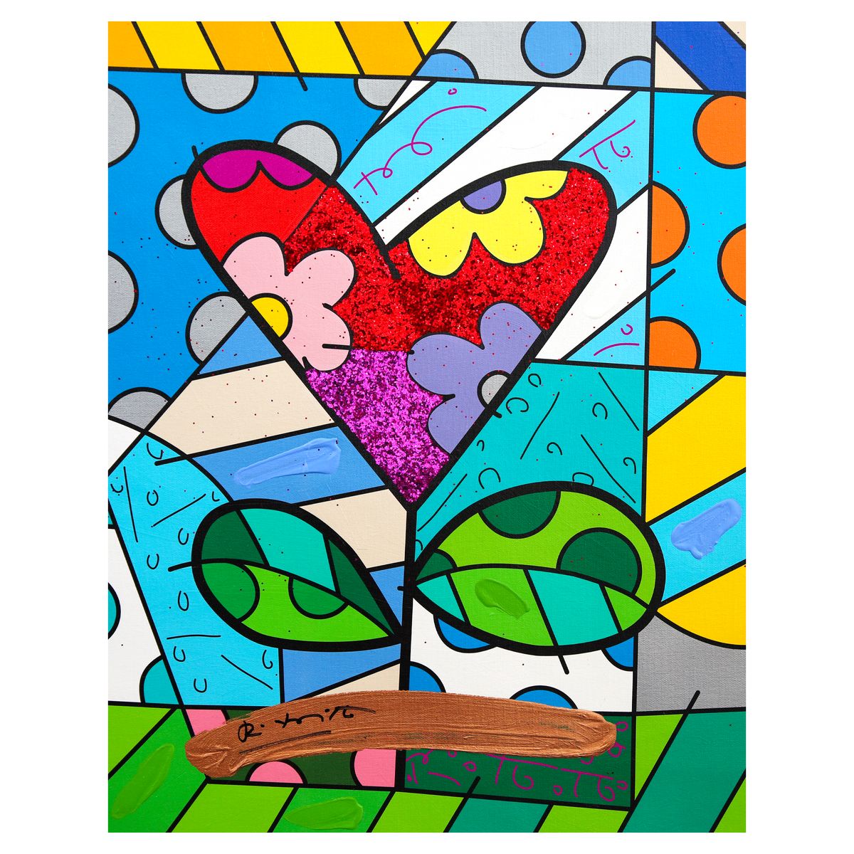 Romero Britto- Original Mixed Media on Canvas "Love Grows"