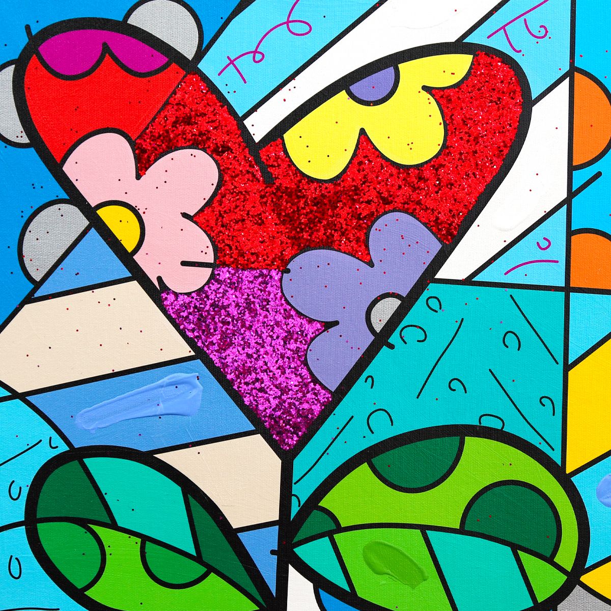 Romero Britto- Original Mixed Media on Canvas "Love Grows"