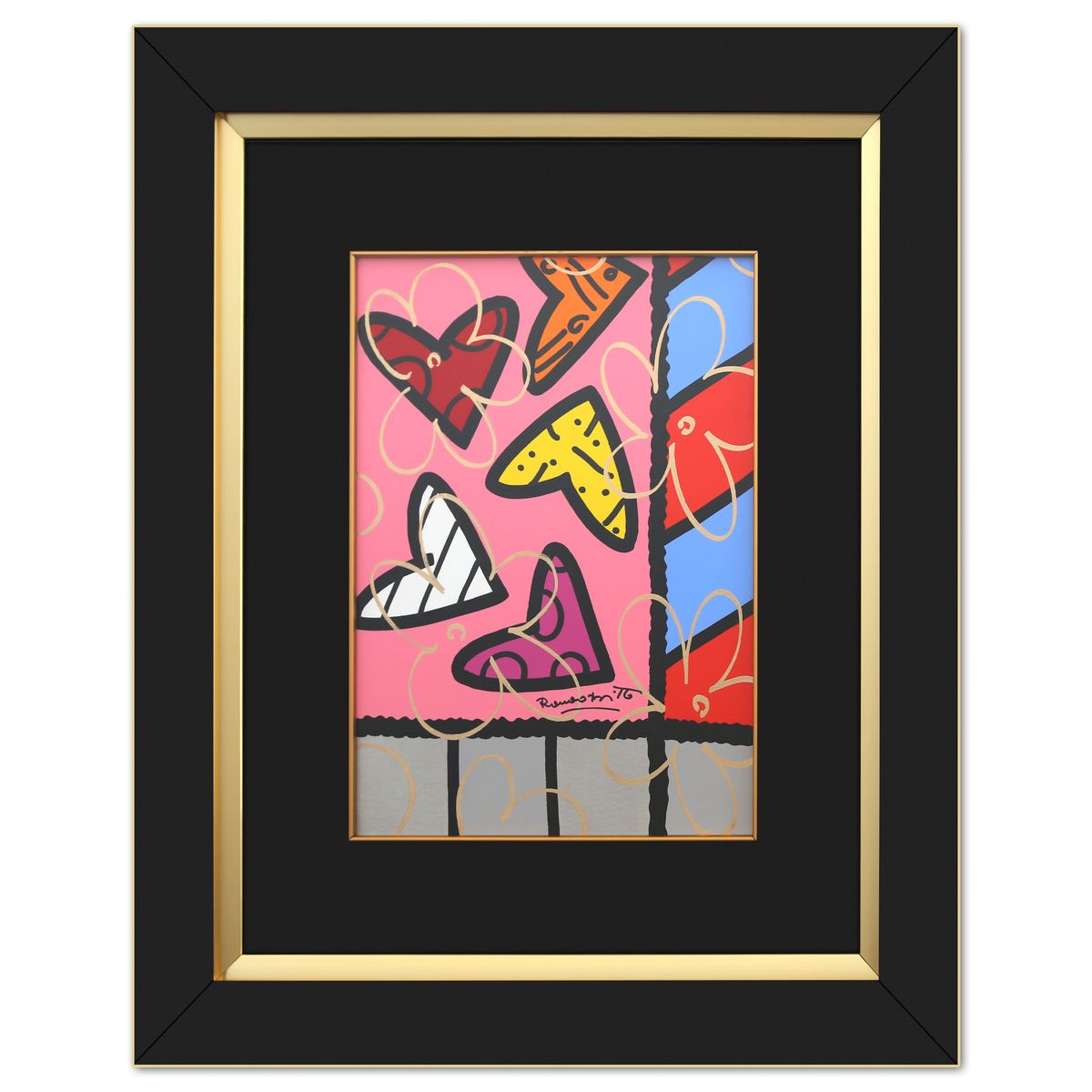 Romero Britto- Original Acrylic Painting with Oil Pen on Mat Board "Happiness Collection"
