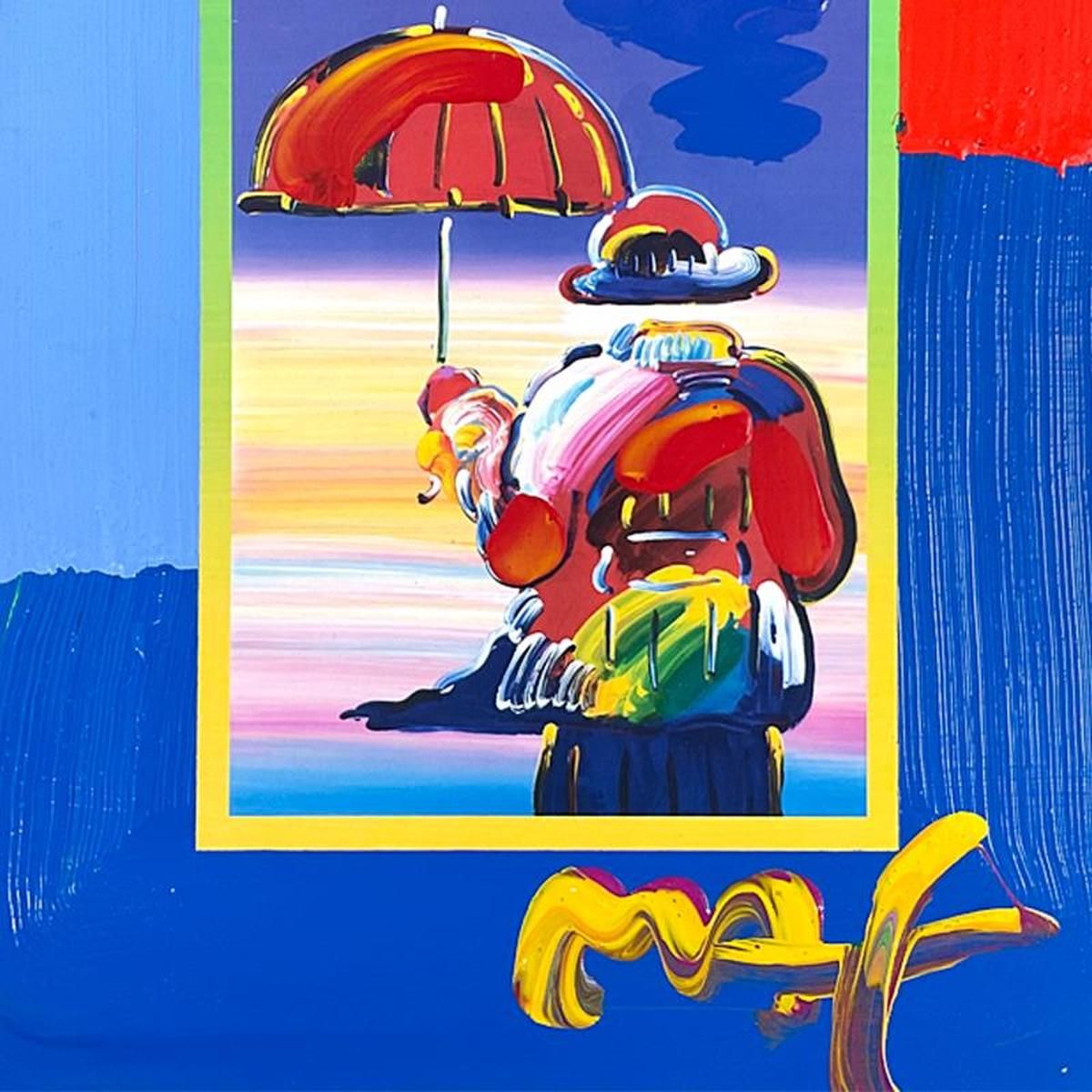 Peter Max- Original Mixed Media "Umbrella Man on Blends"
