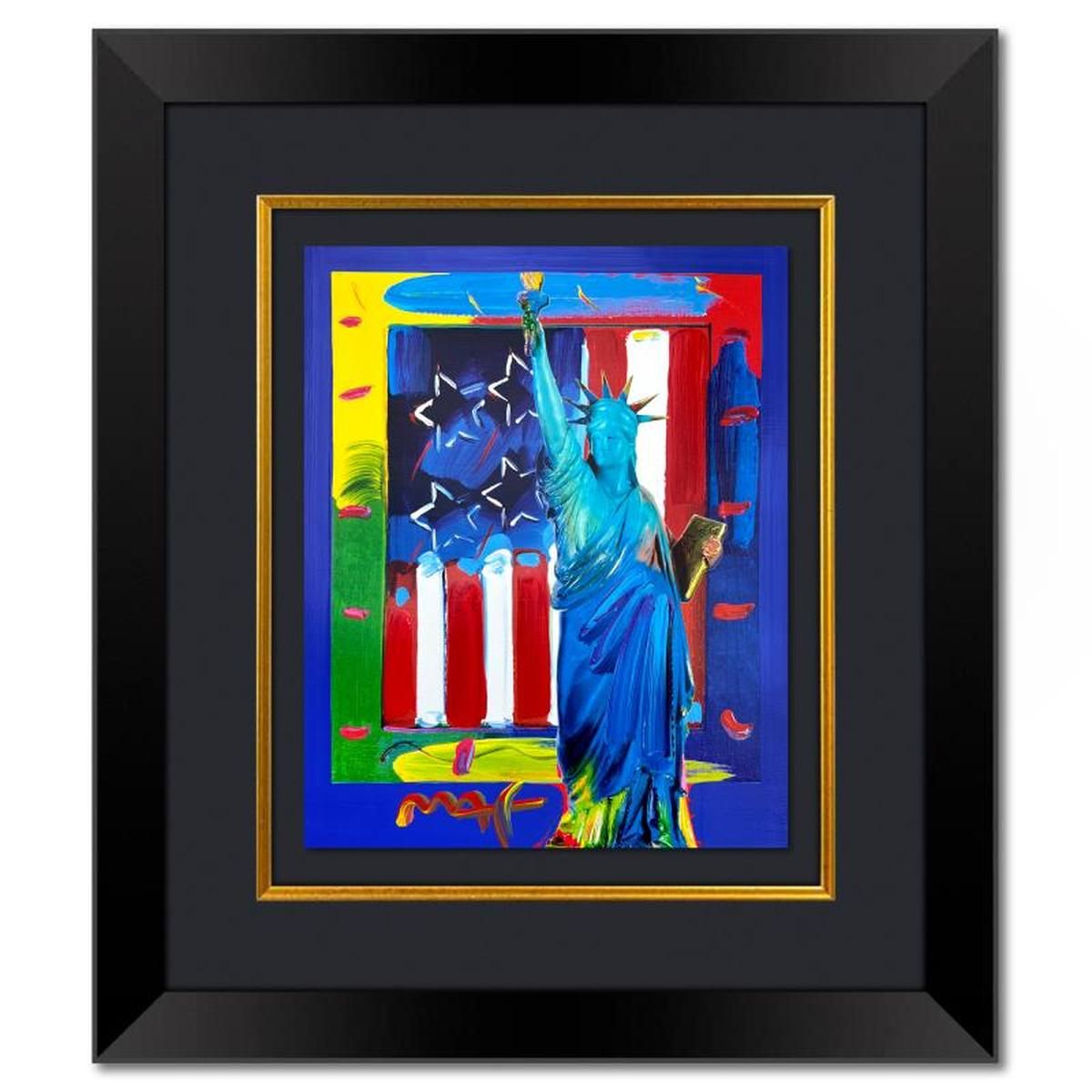 Peter Max- Original Mixed Media "Full Liberty with Flag"