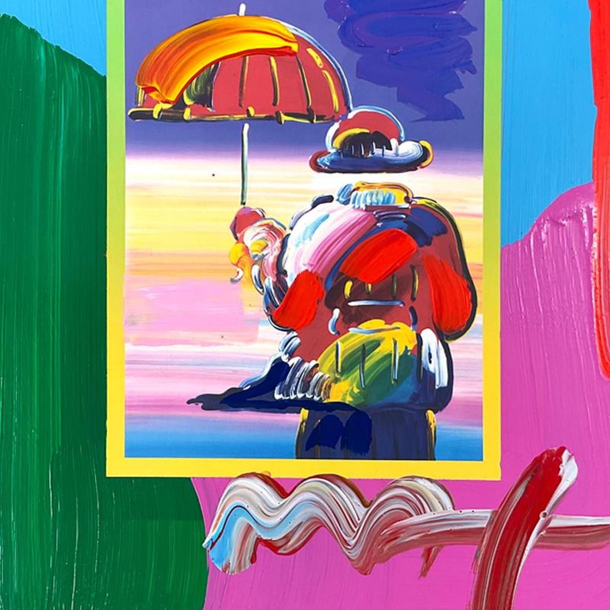 Peter Max- Original Mixed Media "Umbrella Man on Blends"