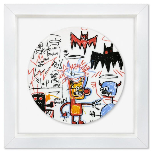 Jean-Michel Basquiat (1960-1988), "Batman 1983" Framed Limoges Porcelain Plate.
