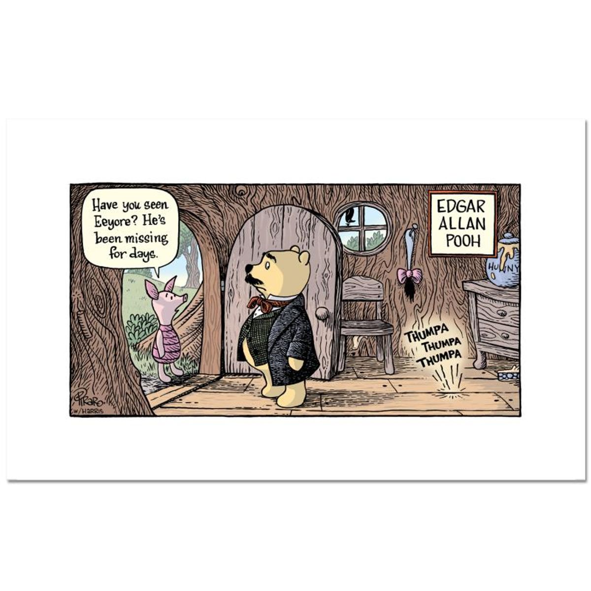 Bizarro, "Edgar Allan Pooh" Numbered Limited Edition Hand Signed by Creator Dan Piraro; Letter of Authenticity.