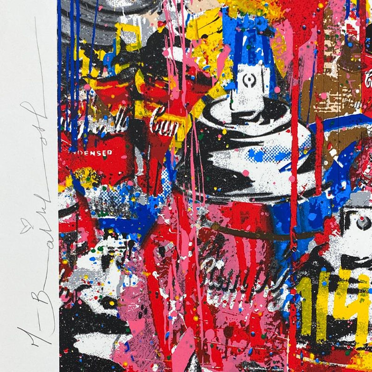 Mr. Brainwash, "M=bw² - Collage" Framed Limited Edition Silkscreen, Hand Signed with Certificate of Authenticity.