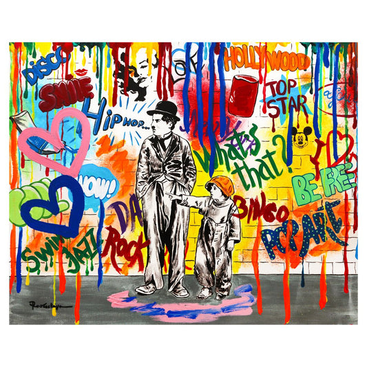 Nastya Rovenskaya- Mixed Media on Canvas "Wanna be like Chaplin"