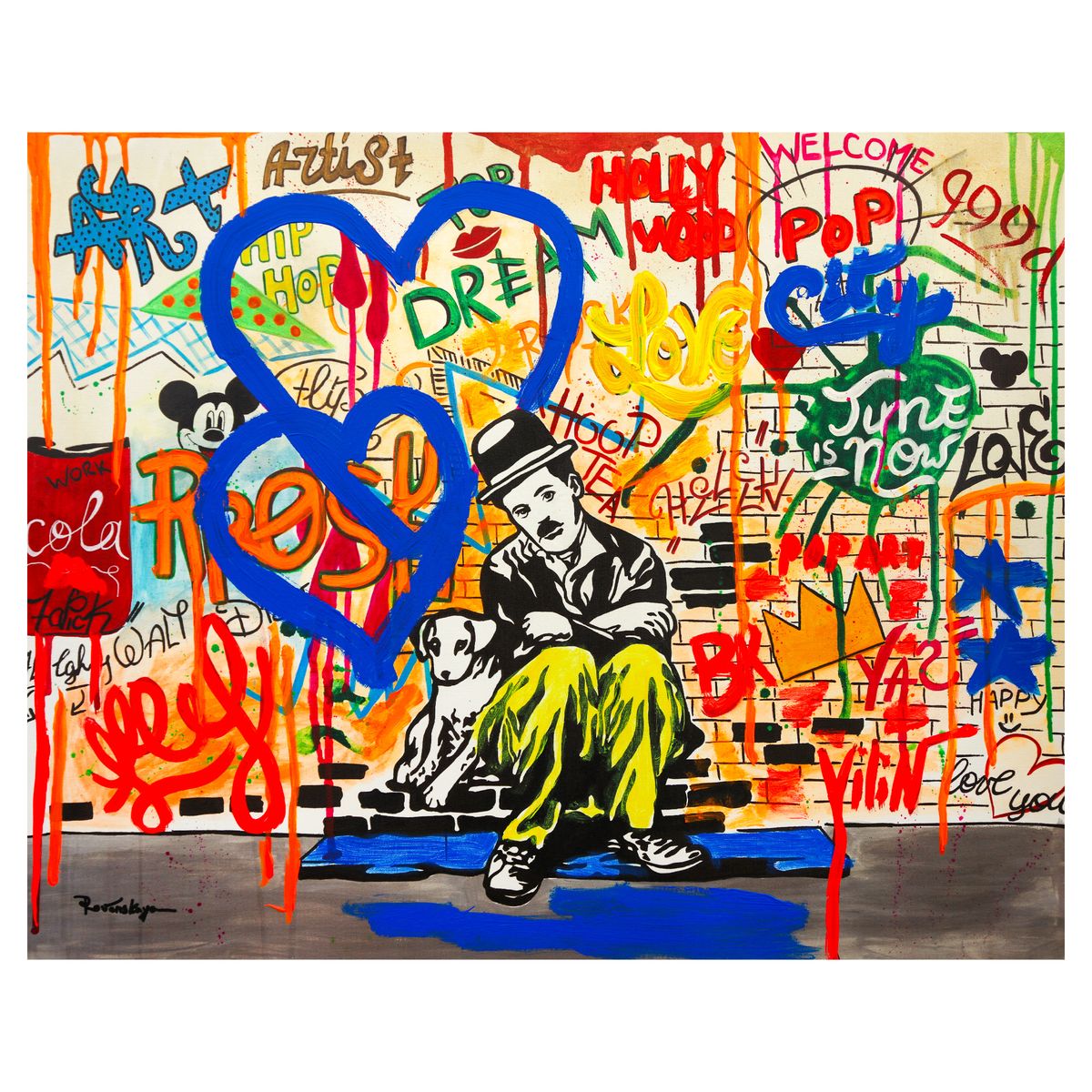 Nastya Rovenskaya- Mixed Media on Canvas "Charlie is Alone"