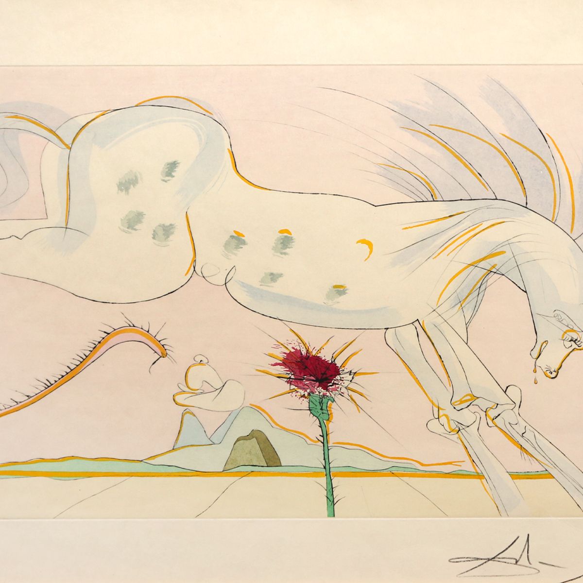 Salvador Dali- Original Lithograph "The Horse and the Wolf"