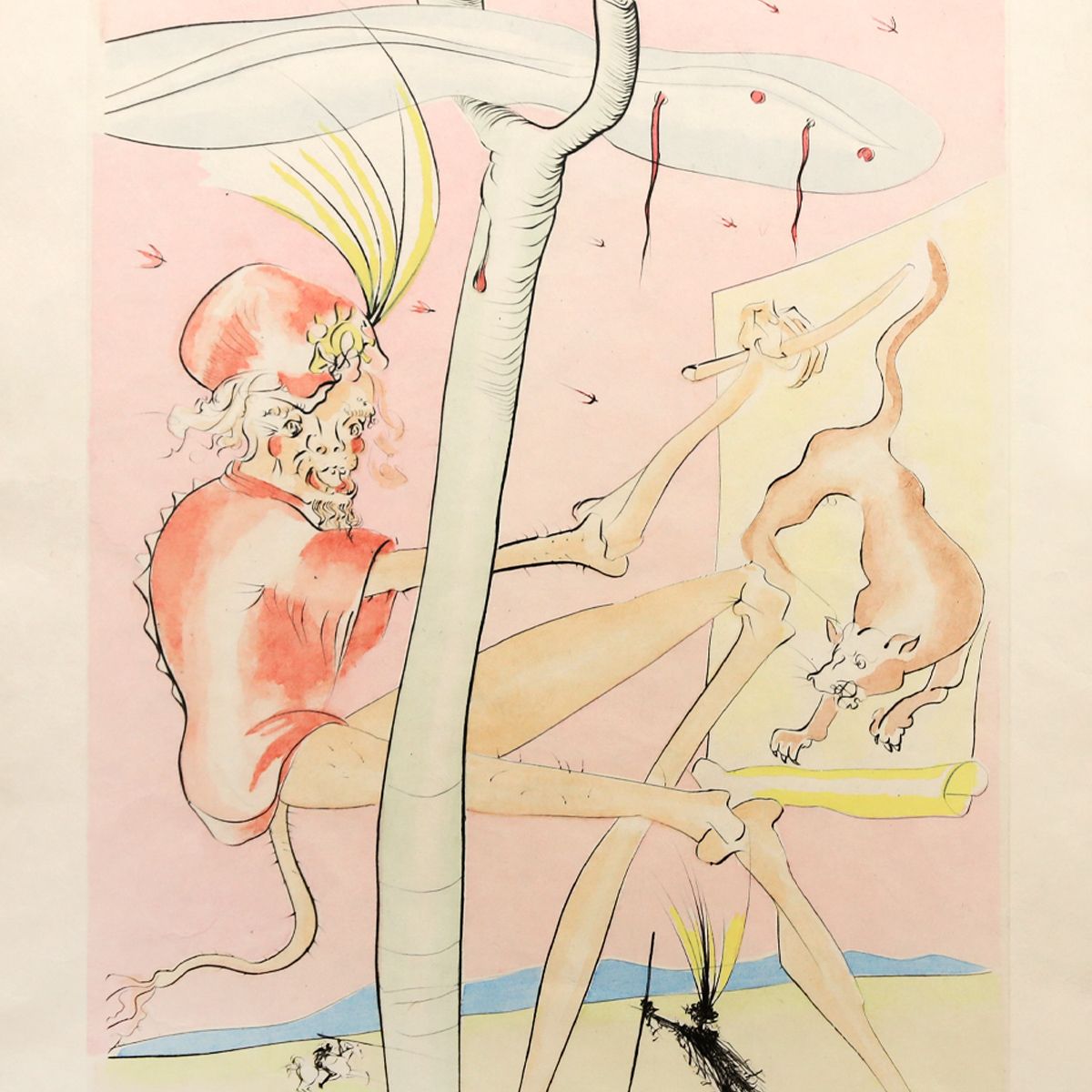 Salvador Dali- Original Lithograph "The Monkey and the Leopard"