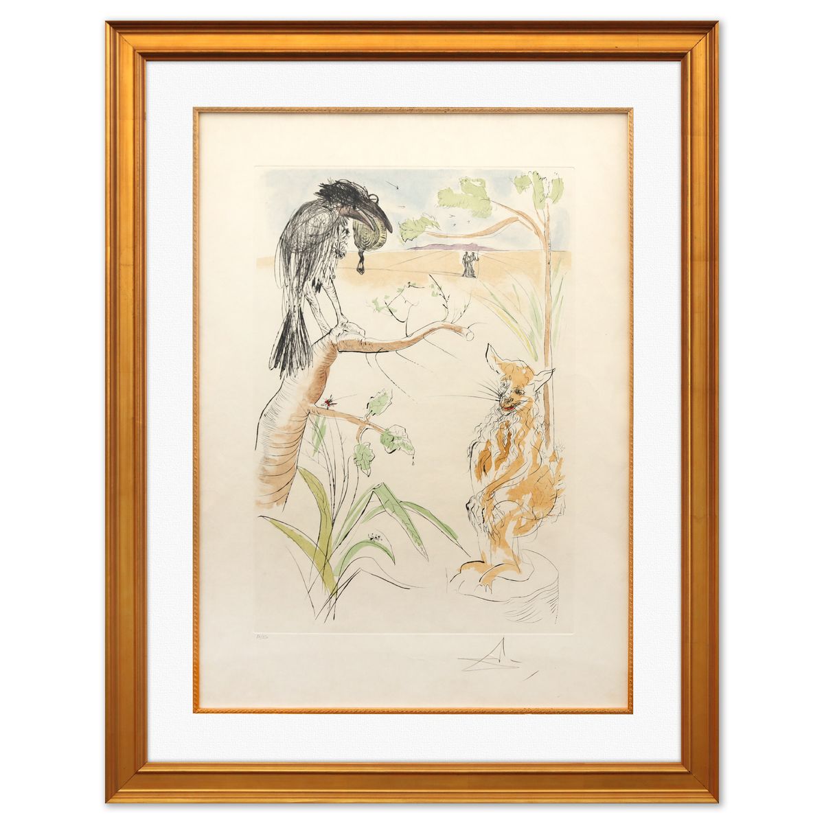 Salvador Dali- Original Lithograph "The Raven and the Fox"