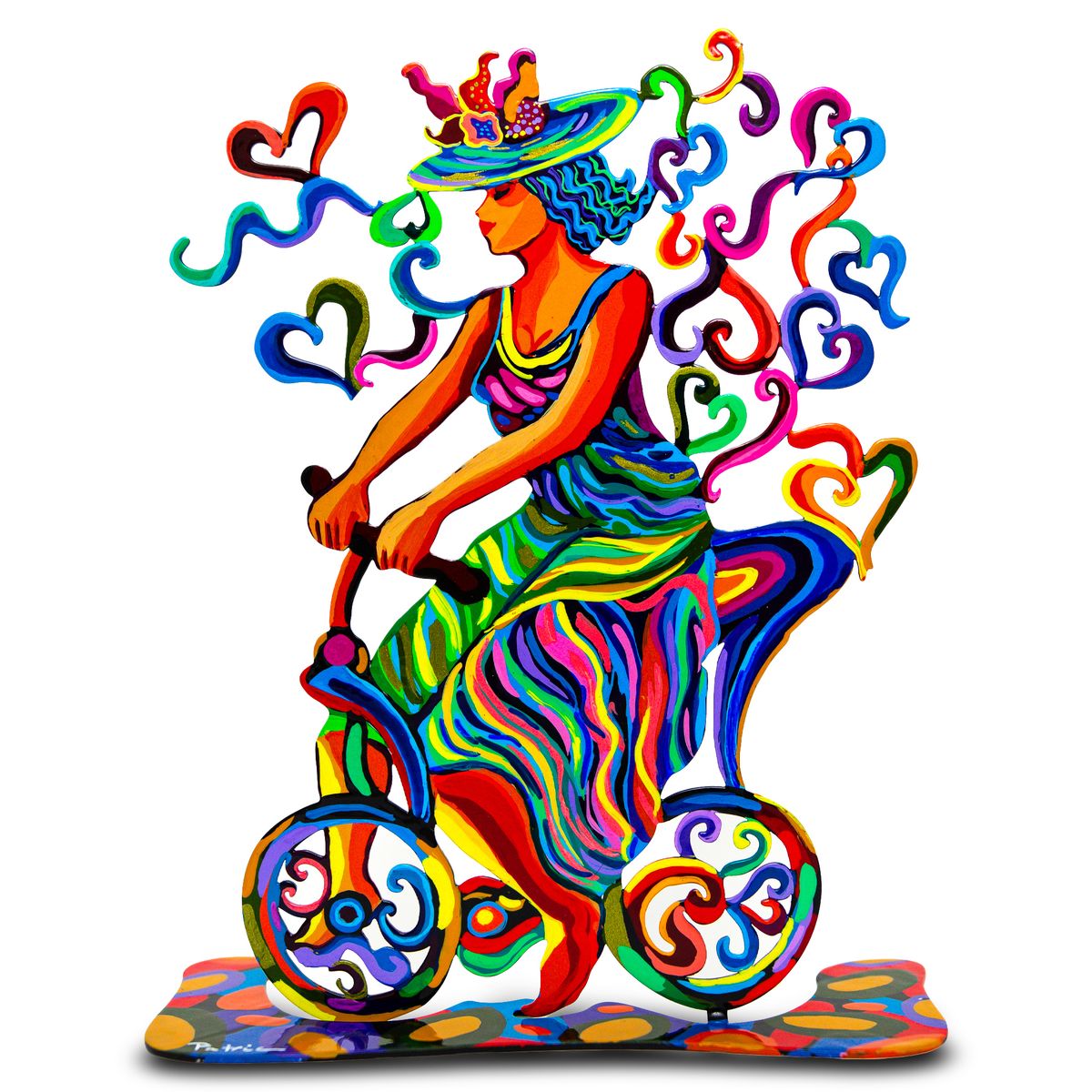 Patricia Govezensky- Original Free Standing Sculpture "Lady on Bicycle with Hearts"