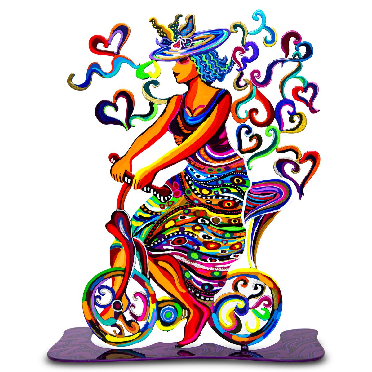 Patricia Govezensky- Original Free Standing Sculpture "Lady on Bicycle with Hearts"