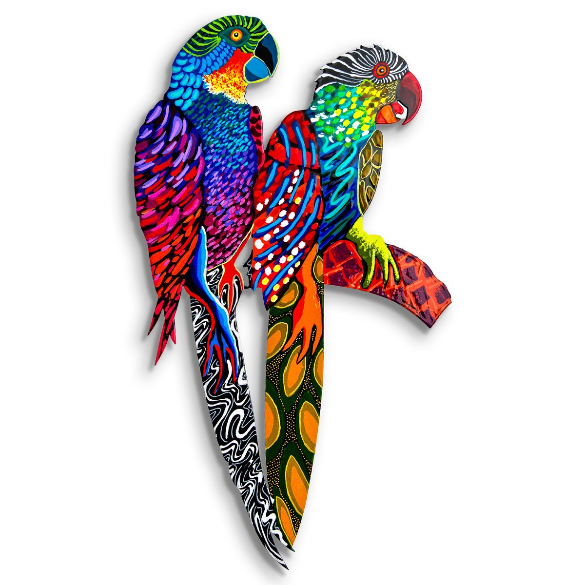 Patricia Govezensky- Original Painting on Laser Cut Steel "Two Parrots"