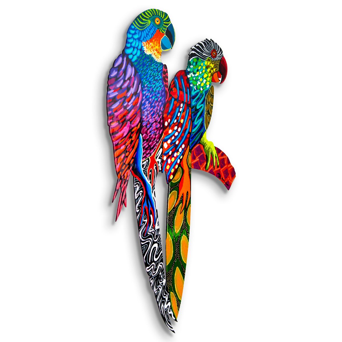 Patricia Govezensky- Original Painting on Laser Cut Steel "Two Parrots"
