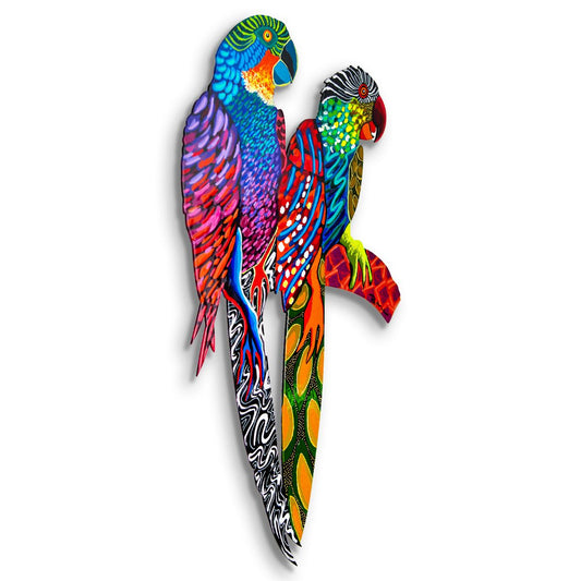 Patricia Govezensky- Original Painting on Laser Cut Steel "Two Parrots"