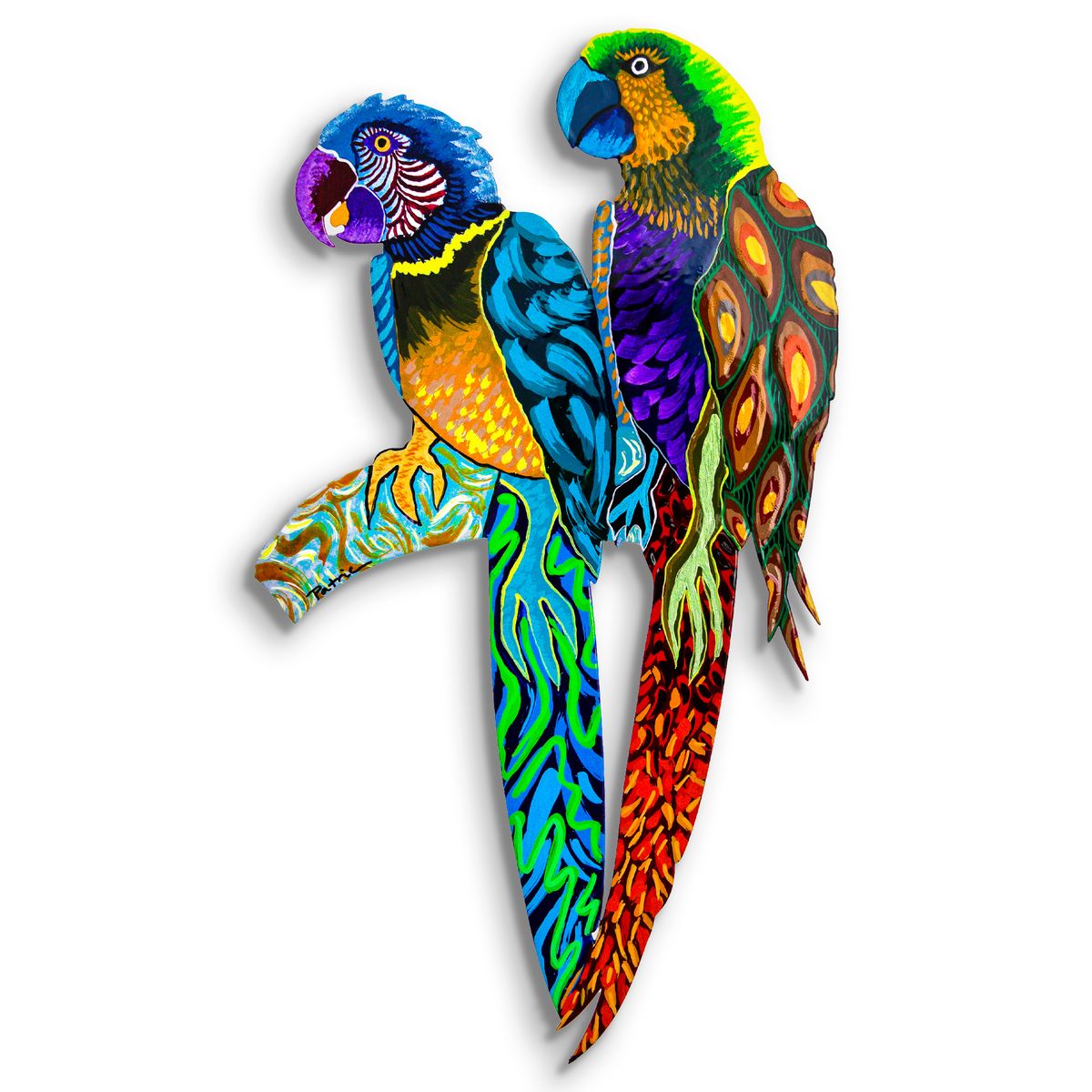 Patricia Govezensky- Original Painting on Laser Cut Steel "Two Parrots"
