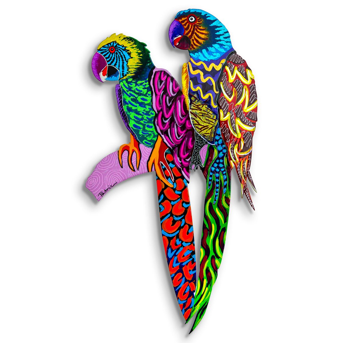 Patricia Govezensky- Original Painting on Laser Cut Steel "Two Parrots"