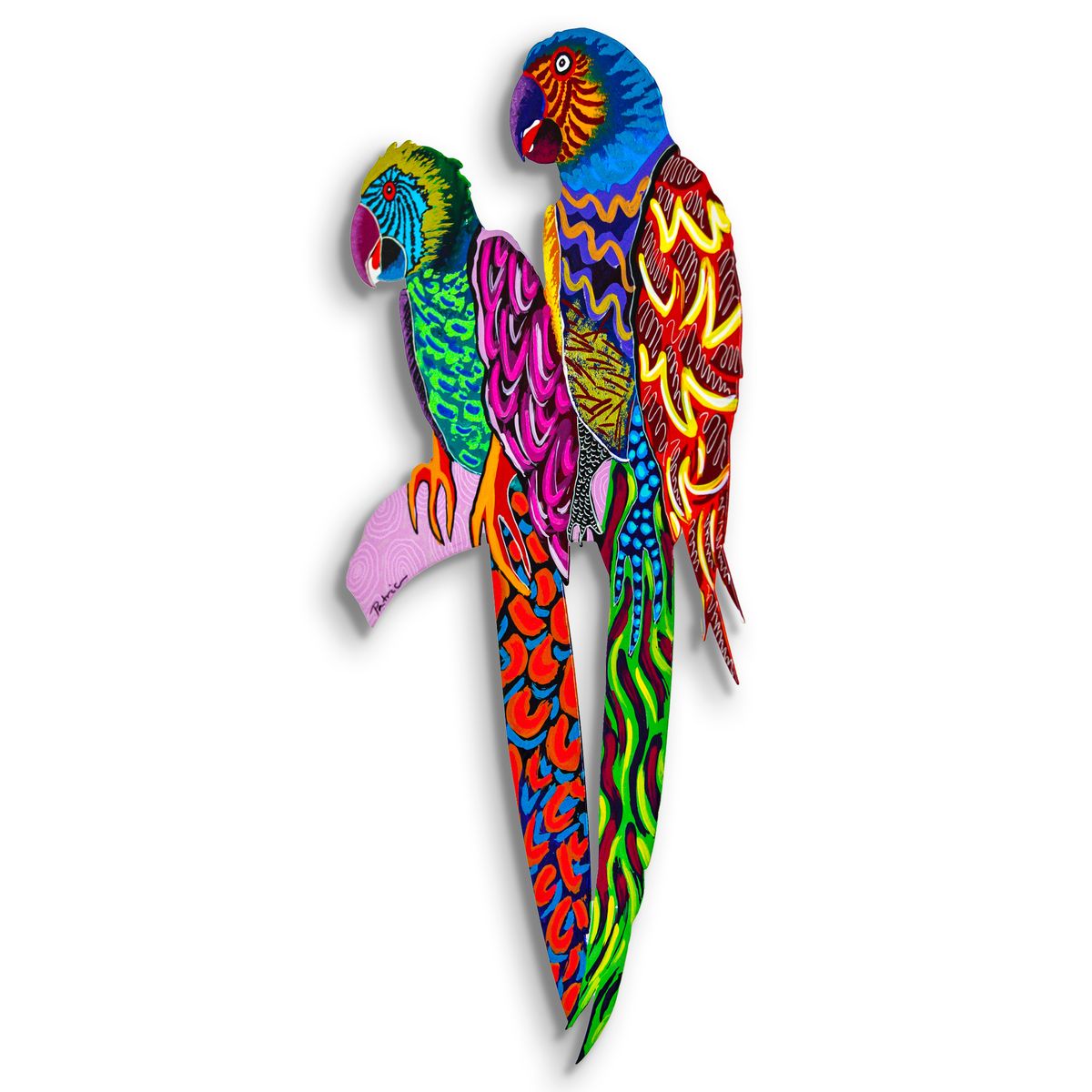 Patricia Govezensky- Original Painting on Laser Cut Steel "Two Parrots"