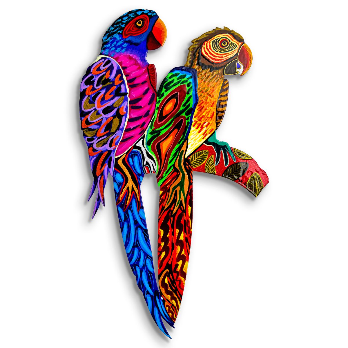 Patricia Govezensky- Original Painting on Laser Cut Steel "Two Parrots"