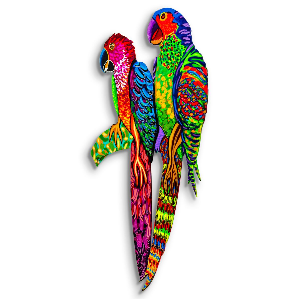 Patricia Govezensky- Original Painting on Laser Cut Steel "Two Parrots"