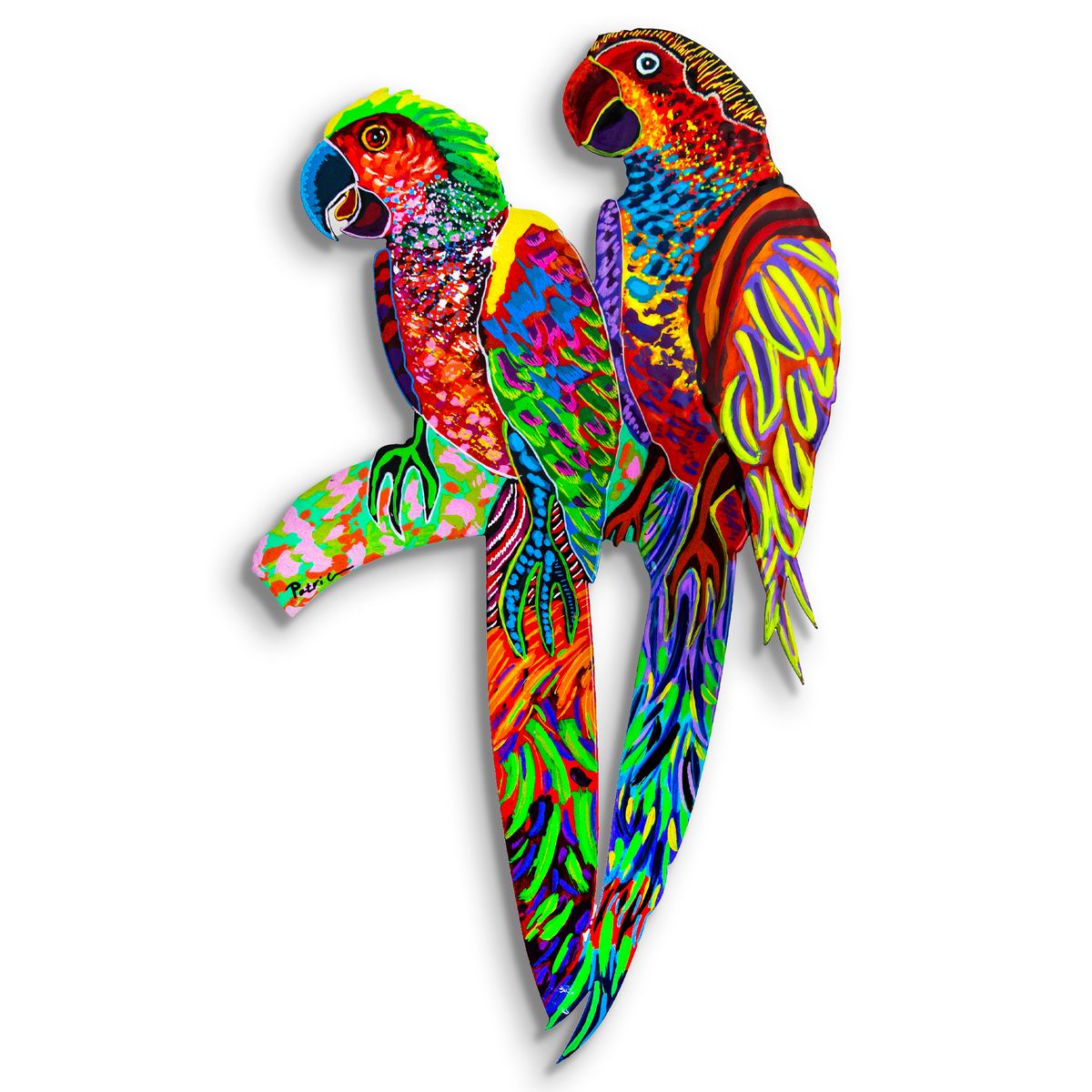 Patricia Govezensky- Original Painting on Laser Cut Steel "Two Parrots"