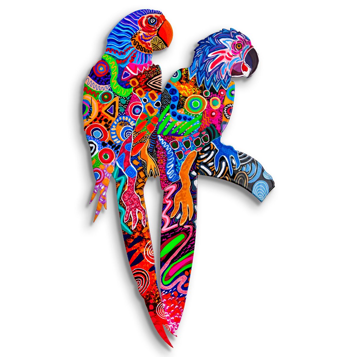 Patricia Govezensky- Original Painting on Laser Cut Steel "Two Parrots"