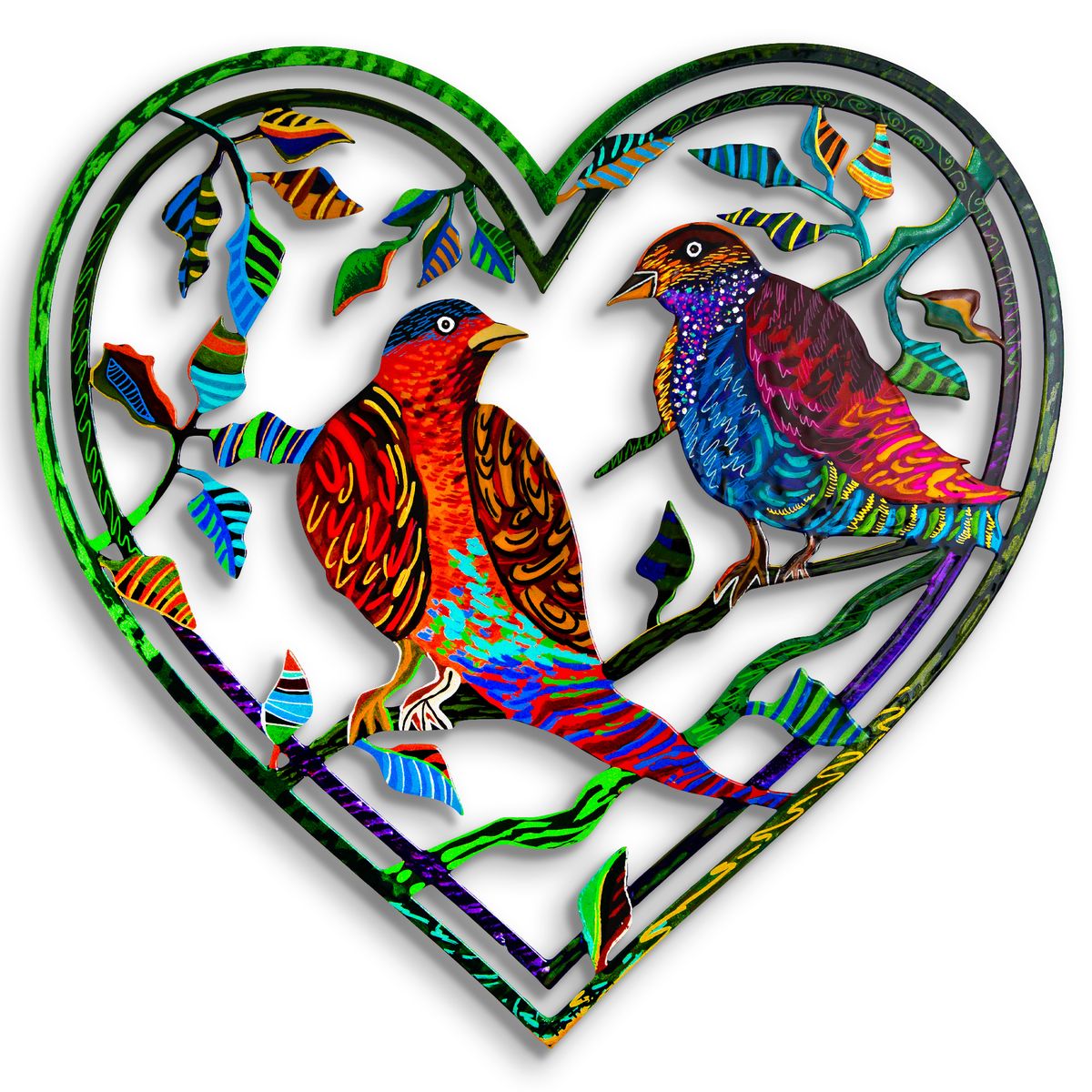 Patricia Govezensky- Original Painting on Laser Cut Steel "Love Birds"
