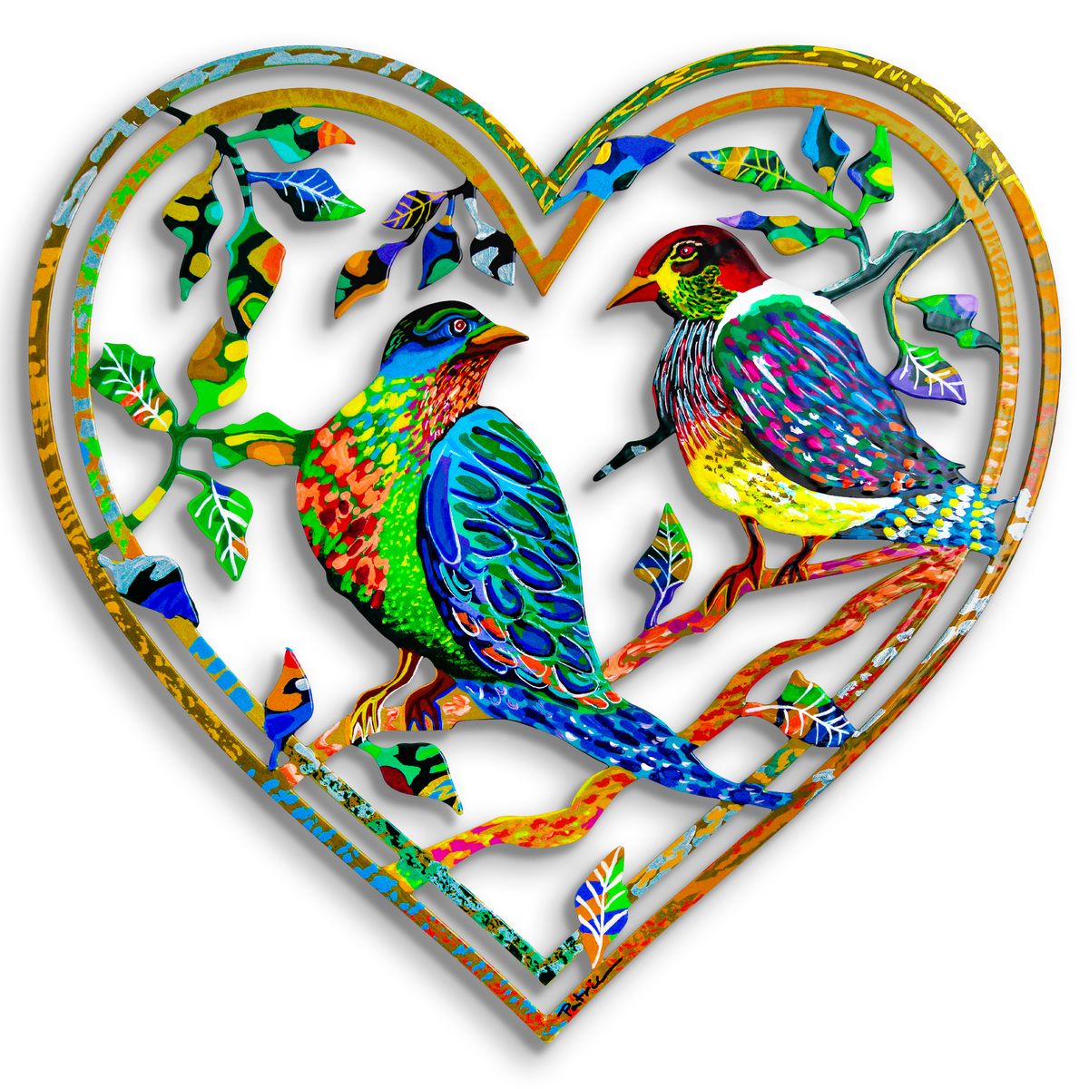 Patricia Govezensky- Original Painting on Laser Cut Steel "Love Birds"