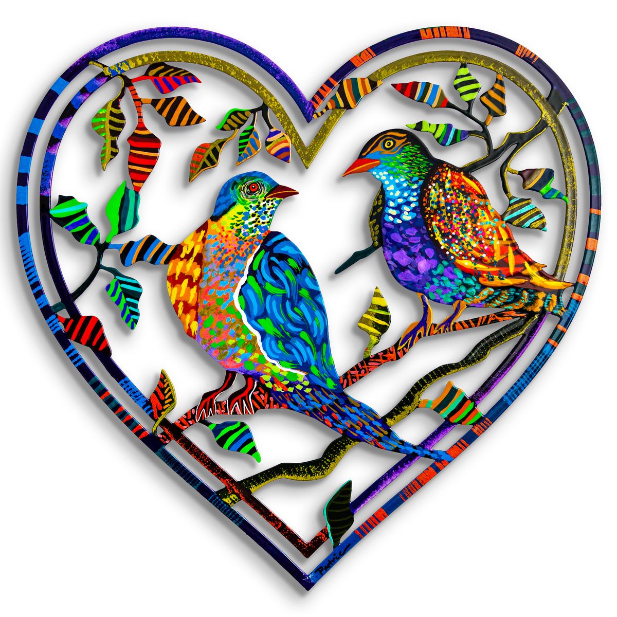 Patricia Govezensky- Original Painting on Laser Cut Steel "Love Birds"